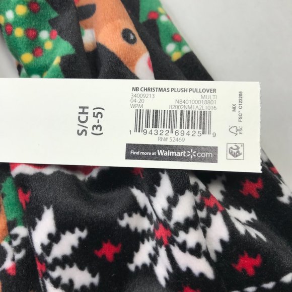 No Bo Junior's Christmas Plush Hooded Pullover Deer Ho Ho Size Sm 3-5 Black New - Picture 4 of 16
